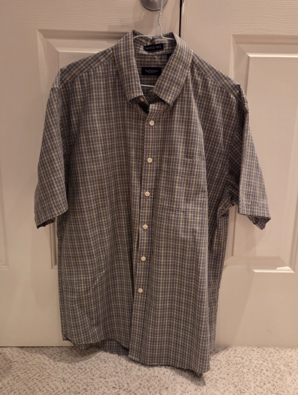 Van Heusen Large Short-Sleeve Plaid Button-Down Shirt -  Army Green And Tan